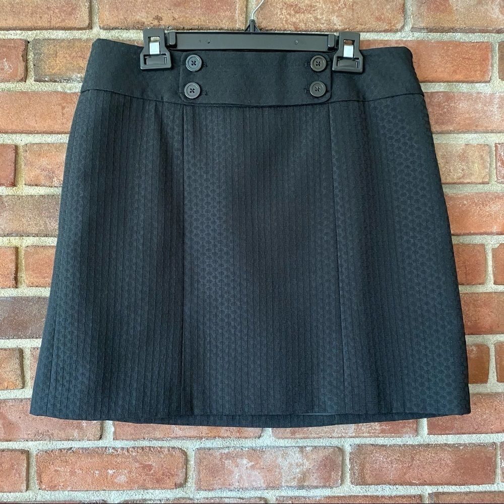 Ann Taylor Black Textured Lined Skirt with Front Button Panel Accent 12P